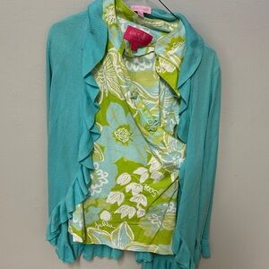 Lilly Pulitzer 3 pieces Cardigan with Green Floral tank and pants! Matching set